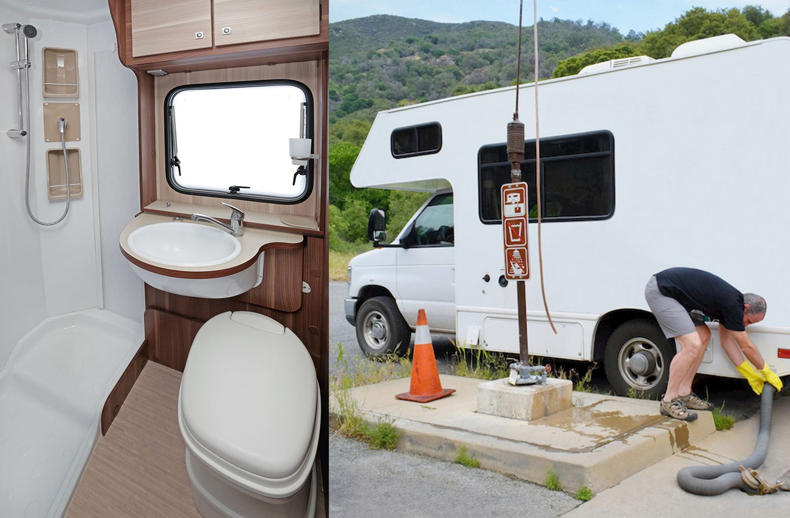Portable RV/camper toilet and holding tank setup in Tacoma, Washington