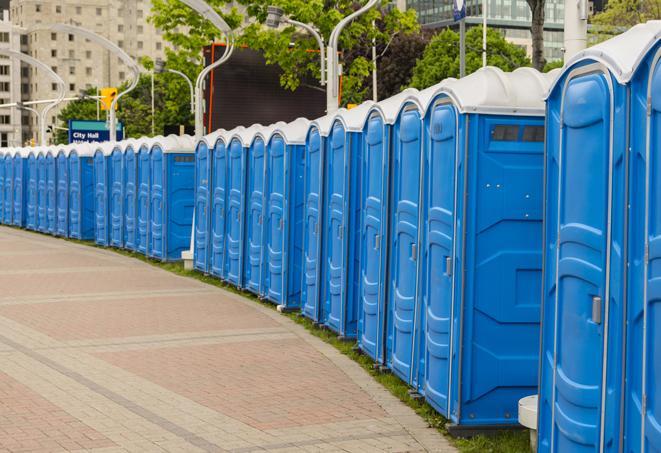 Seasonal porta potty units set up at a Tacoma, Washington venue